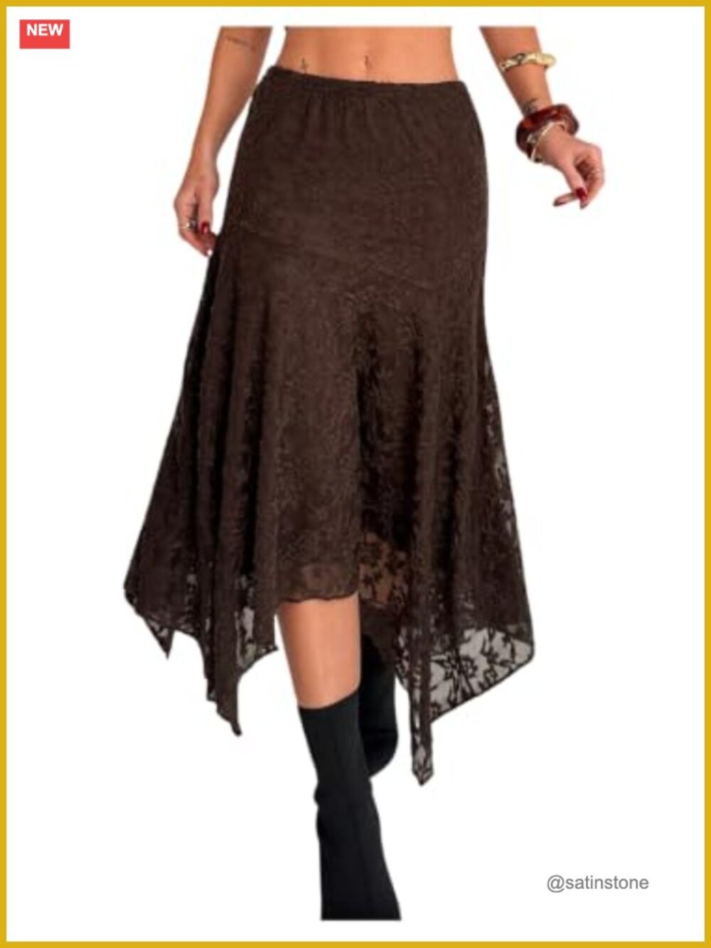 Women's Elegant Lace Midi Skirt Y2k Mesh Low Rise Asymmetrical Date Night